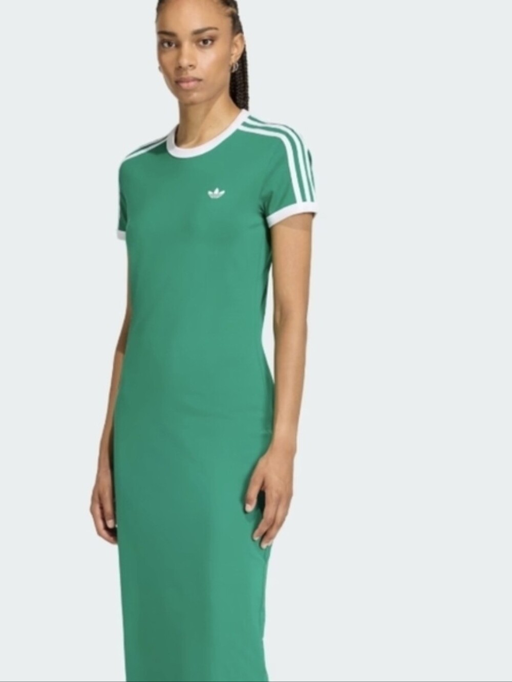 adidas Green Short-Sleeve Three-Stripe Midi Tee Dress